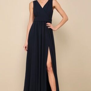 Lulus Thoughts of Hue Navy Blue Surplice Maxi Dress